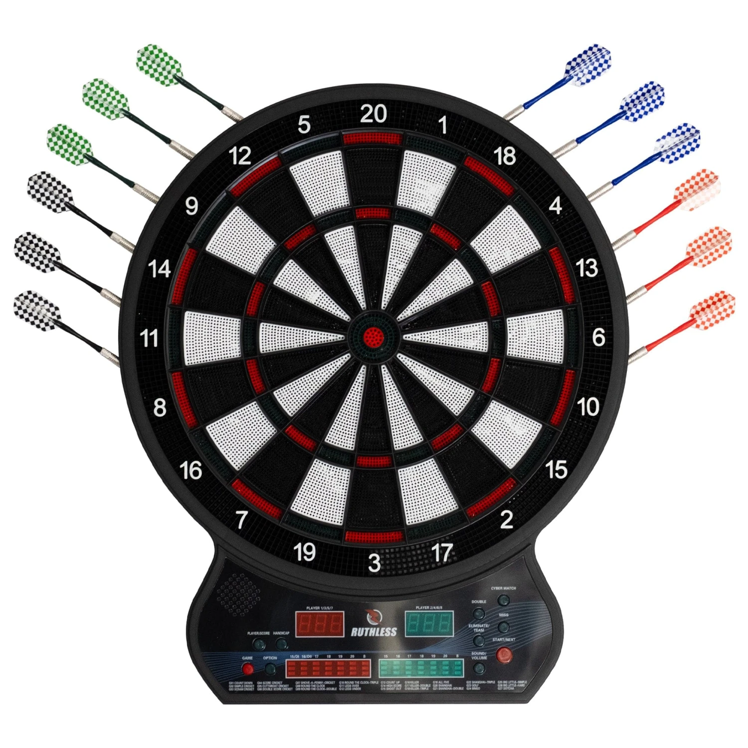 Ruthless R600 Electonic Dartboard - Soft Tip - Inc 4 Sets Of Darts - 8 Players-27 Games