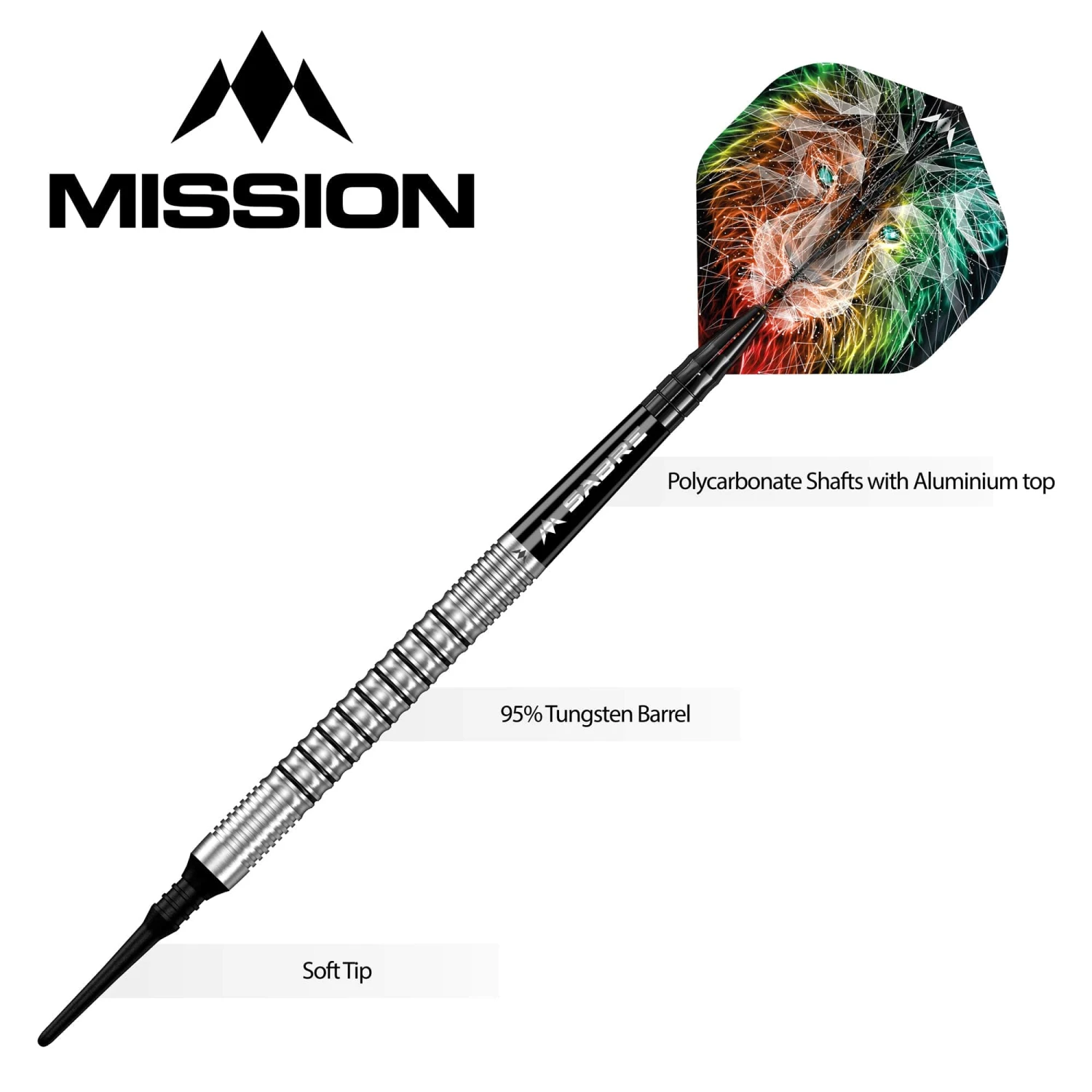 Mission Dominik Grüllich Darts - Soft Tip - 95% Tungsten - Silver-Black Rings - Image 3