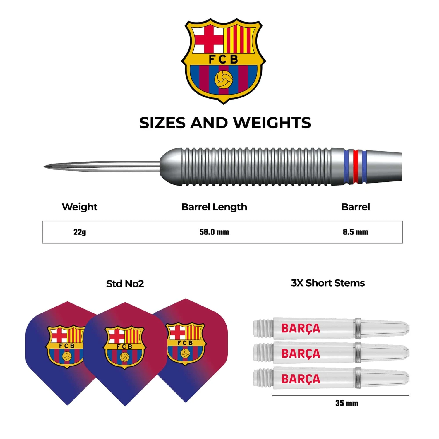 FC Barcelona - Official Licensed BARÇA - Steel Tip Darts - Brass - BARÇA - 22g - Image 3