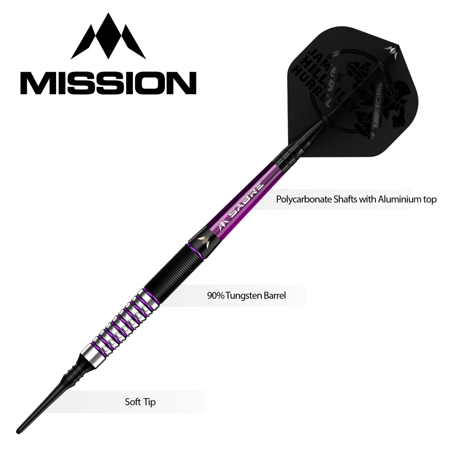 Mission James Hurrell Darts - Soft Tip - Hillbilly - Black & Purple - 18g - Image 4