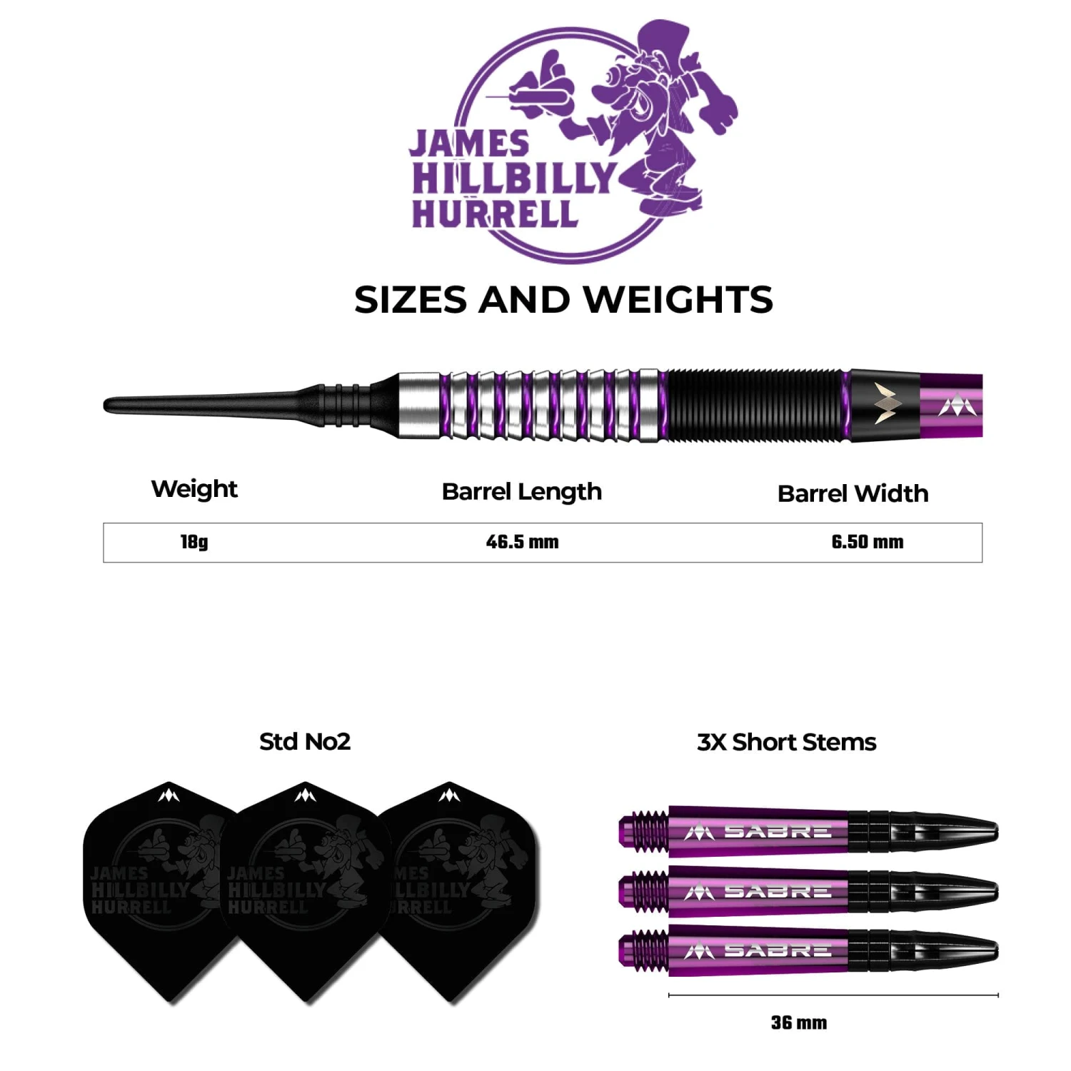 Mission James Hurrell Darts - Soft Tip - Hillbilly - Black & Purple - 18g - Image 3