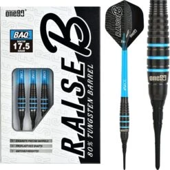 One80 Raise B Darts - Soft Tip - Black - Aqua Blue Rings