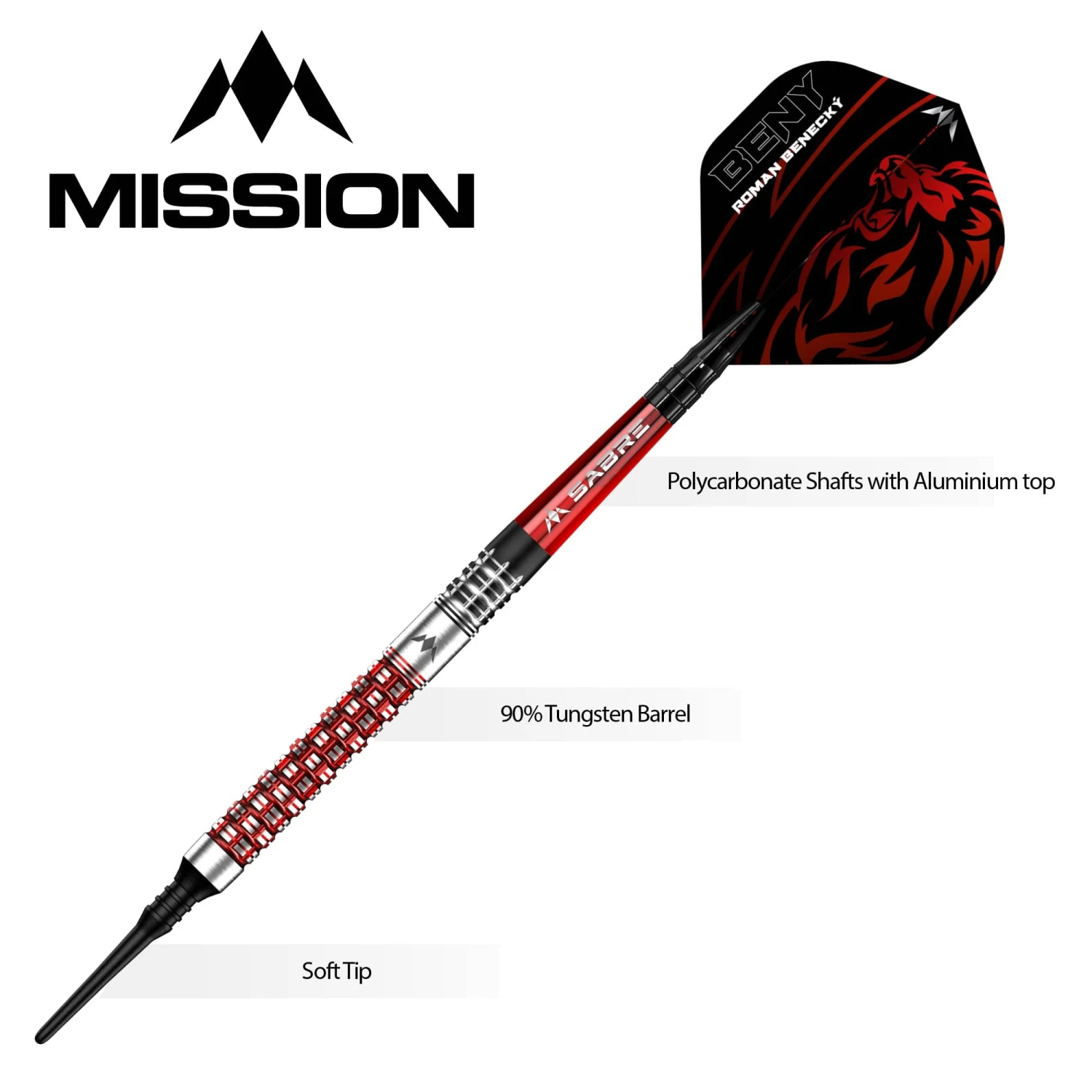 Mission Roman Benecky Darts - Soft Tip - Black & Red - 18g - Image 5