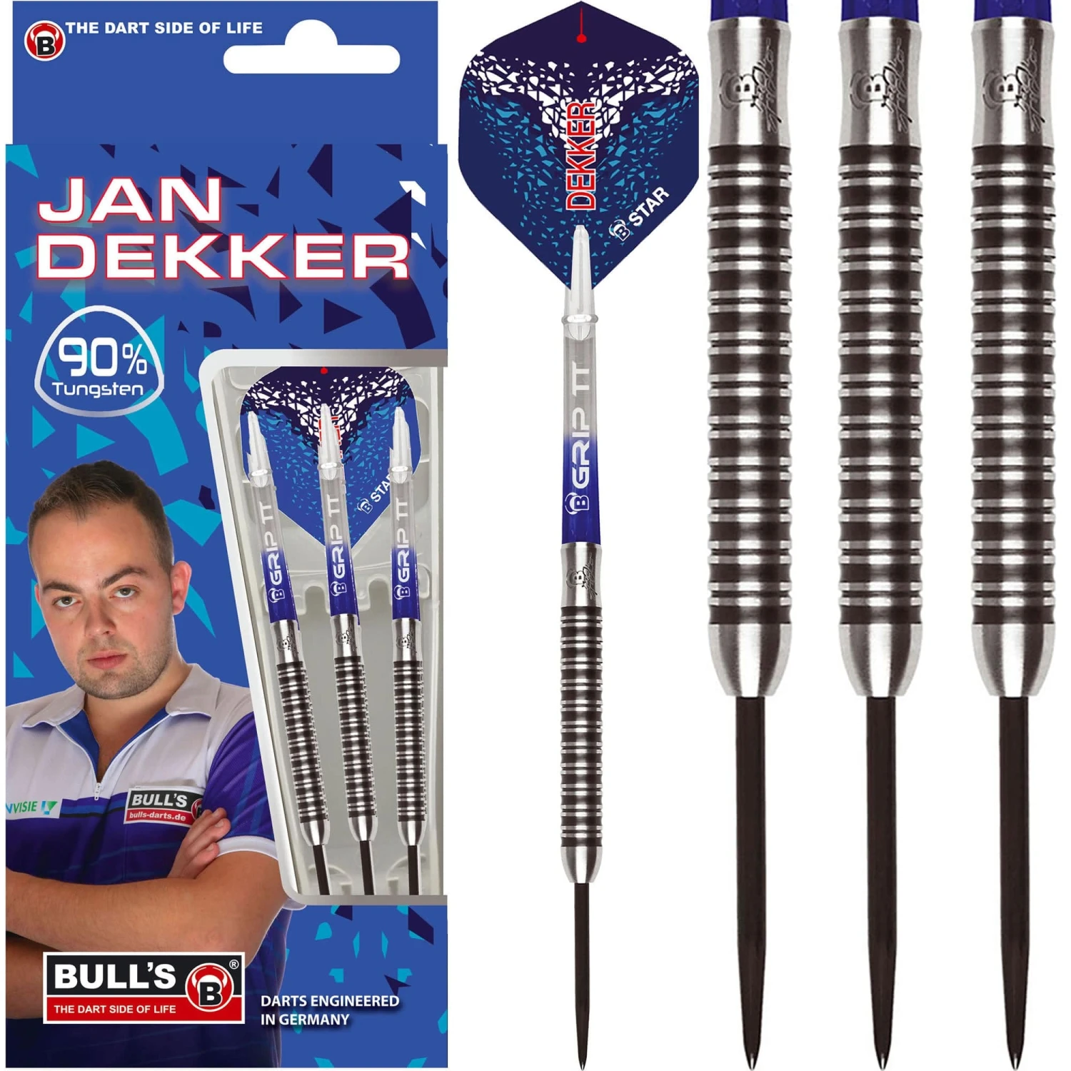 BULL'S Jan Dekker Darts - Steel Tip - 90% Tungsten - Black Ring
