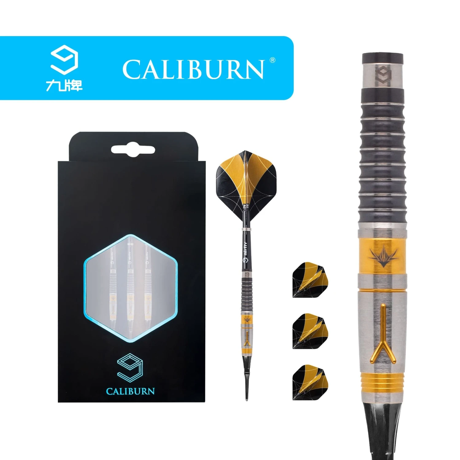 Caliburn Y Darts - Soft Tip - 90% - Black & Gold - 20g - Image 5