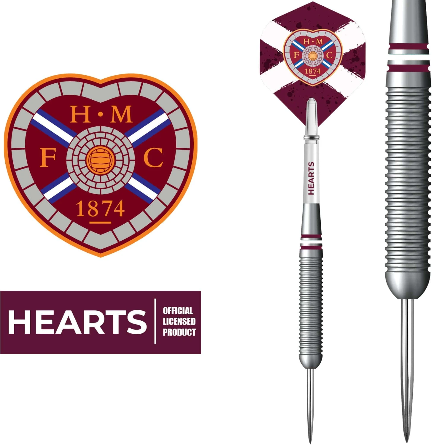 Heart Of Midlothian FC - Official Licensed - Hearts - Steel Tip Darts - Brass - 22g - Image 2