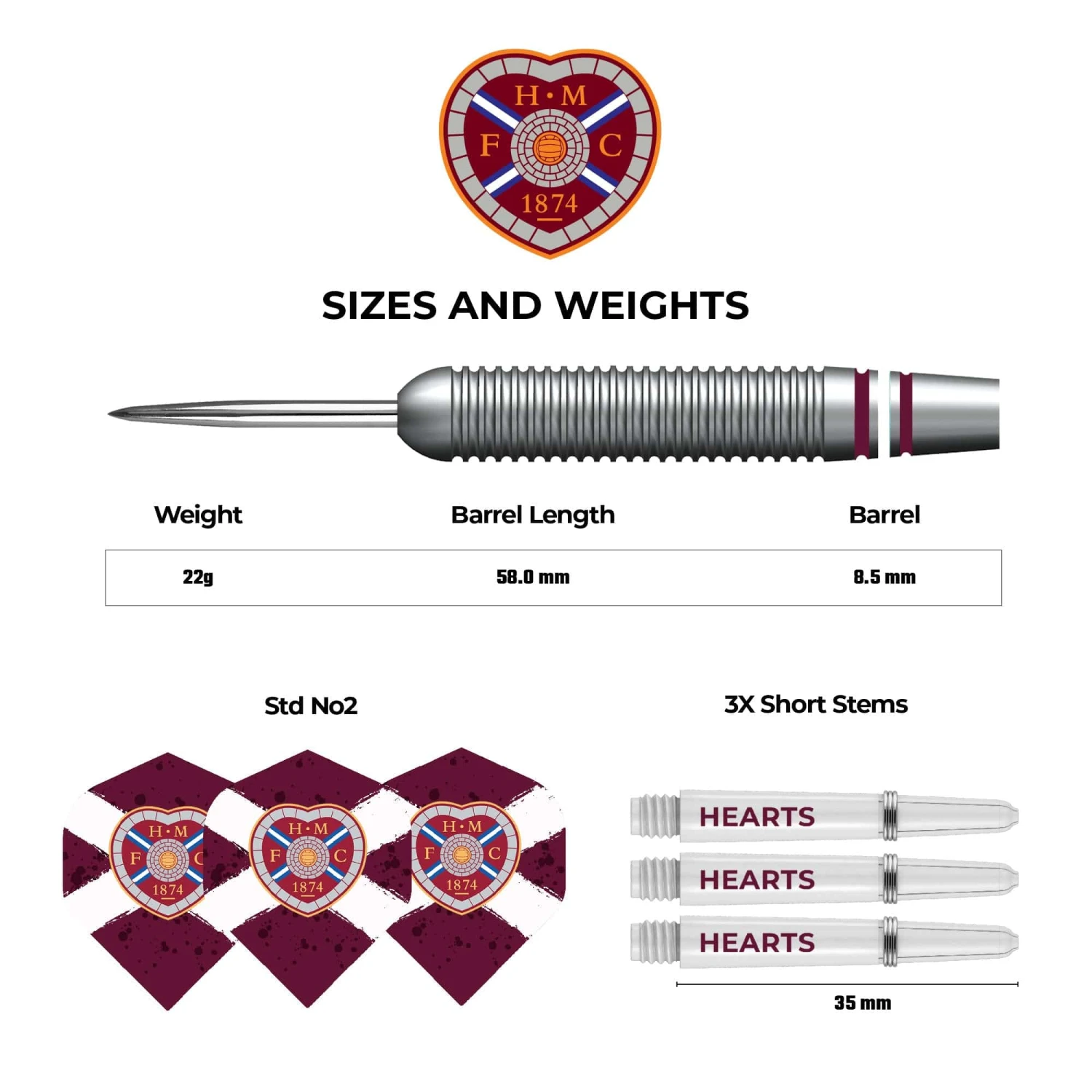 Heart Of Midlothian FC - Official Licensed - Hearts - Steel Tip Darts - Brass - 22g - Image 4