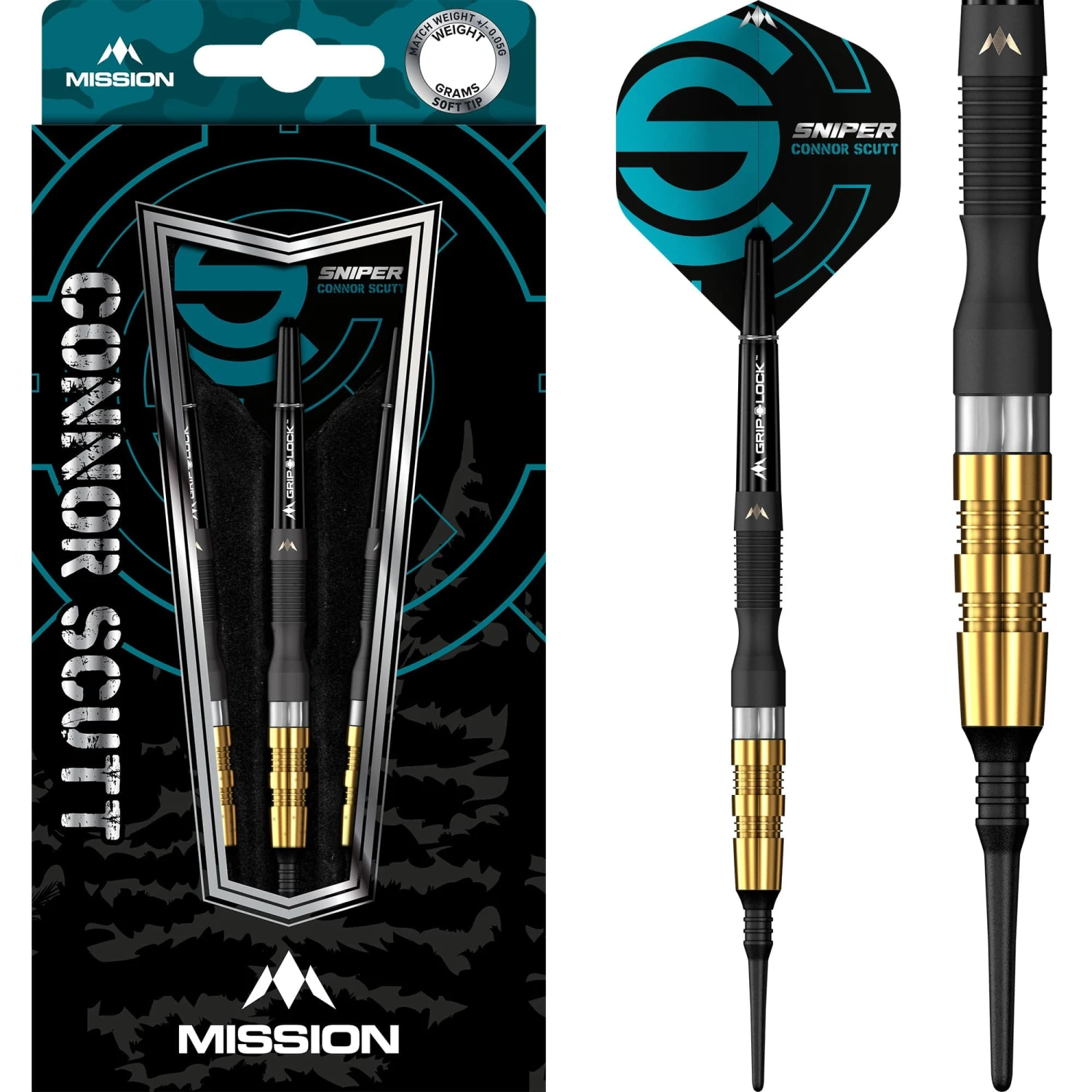 Mission Connor Scutt Darts - Soft Tip - Sniper - Black & Gold