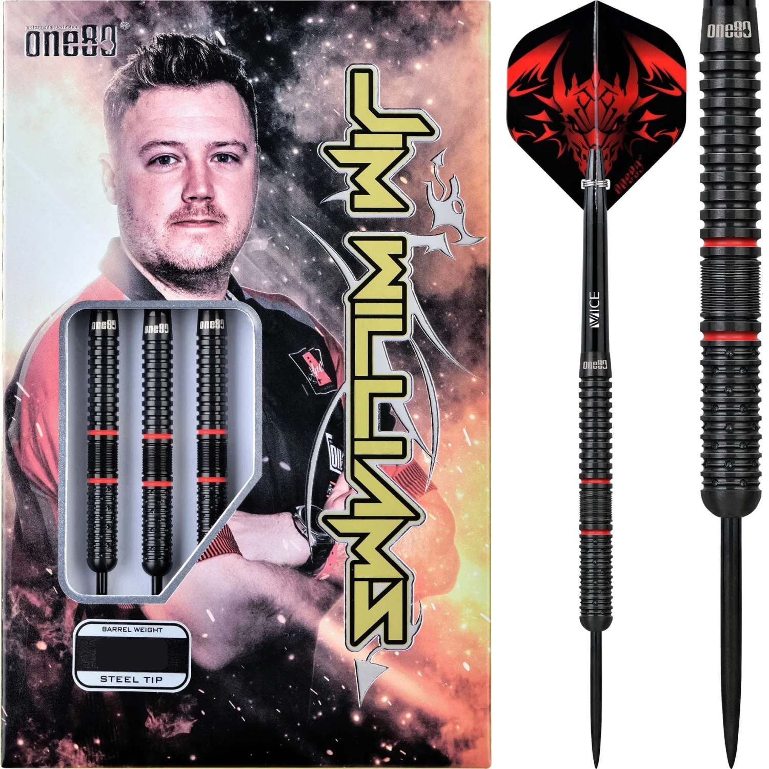 One80 Jim Williams Darts - Steel Tip - Black & Red