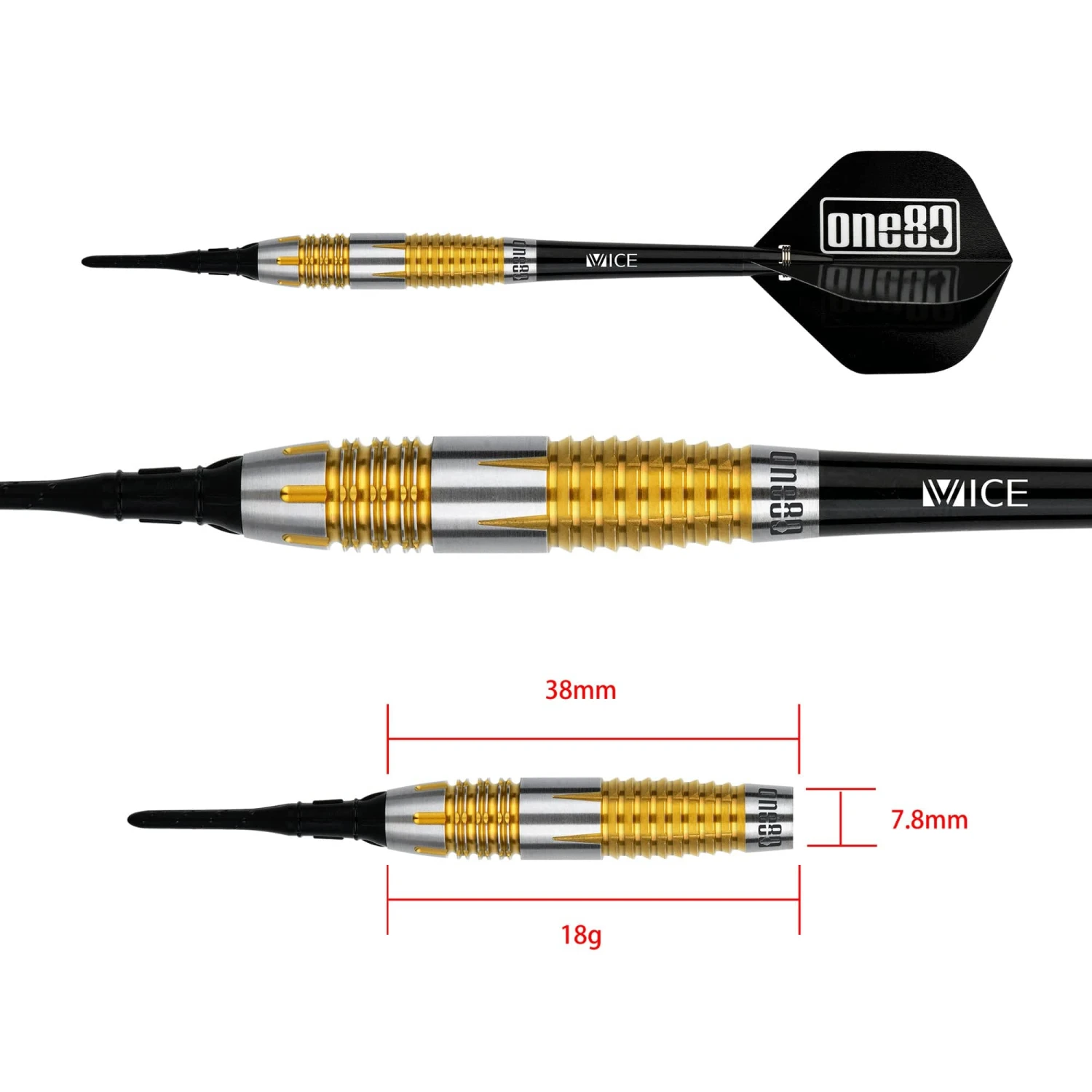 One80 Peter Machin Darts - Soft Tip - Signature - V2 - Gold - 18g - Image 3