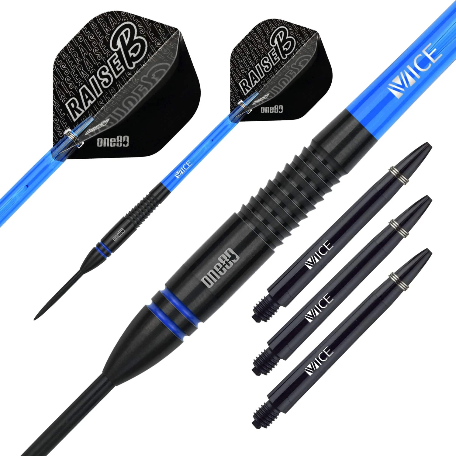 One80 Raise B Darts - Steel Tip - Black - Blue Rings - Image 2