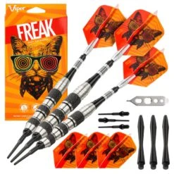 Viper The Freak Darts - Soft Tip - Nickel Silver - With Spinster Shafts - F1 - Black Tri-Knurl