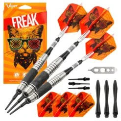 Viper The Freak Darts - Soft Tip - Nickel Silver - With Spinster Shafts - F3 - Black Knurl
