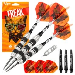 Viper The Freak Darts - Steel Tip - Nickel Silver - With Spinster Shafts - F1 - Black Tri-Knurl